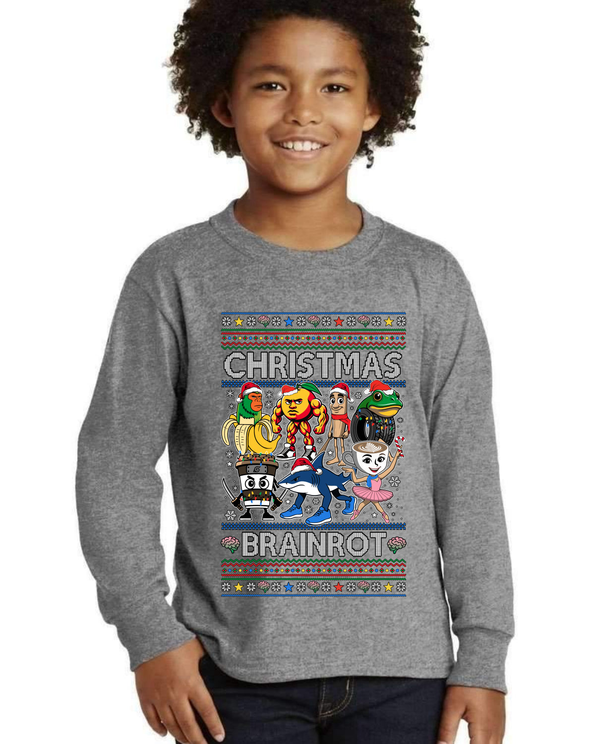 Christmas Brainrot Ugly Christmas Sweater For Kids | Youth Longsleeve Shirt