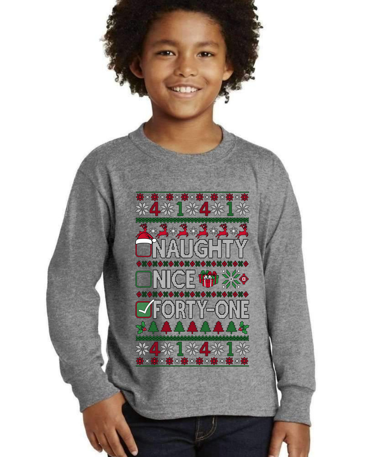Naughty Nice 4 1 Checklist Ugly Christmas Sweater For Kids | Youth Longsleeve Shirt
