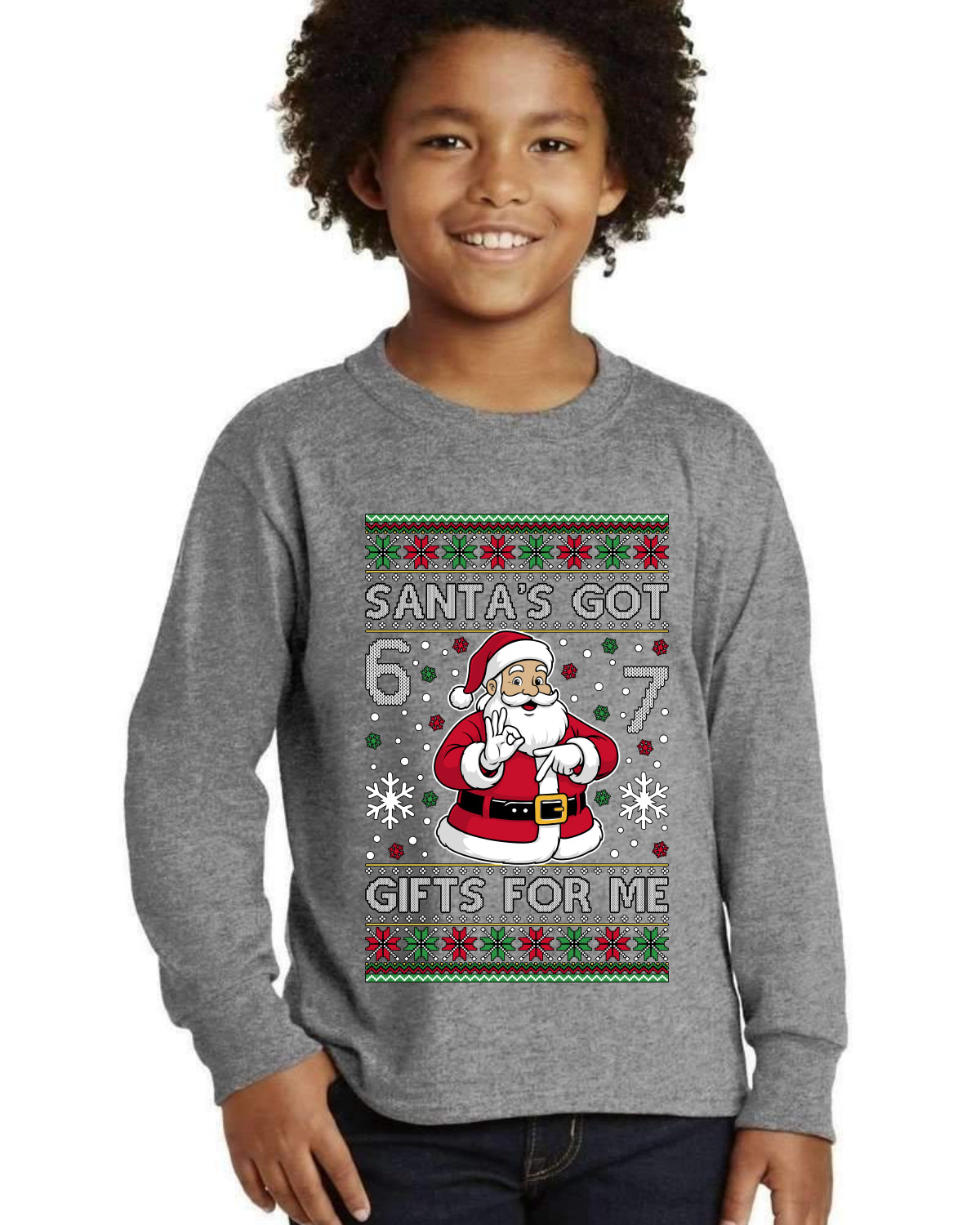 Santa's Got 6 7 Gifts For Me Ugly Christmas Sweater For Kids | Youth Longsleeve Shirt