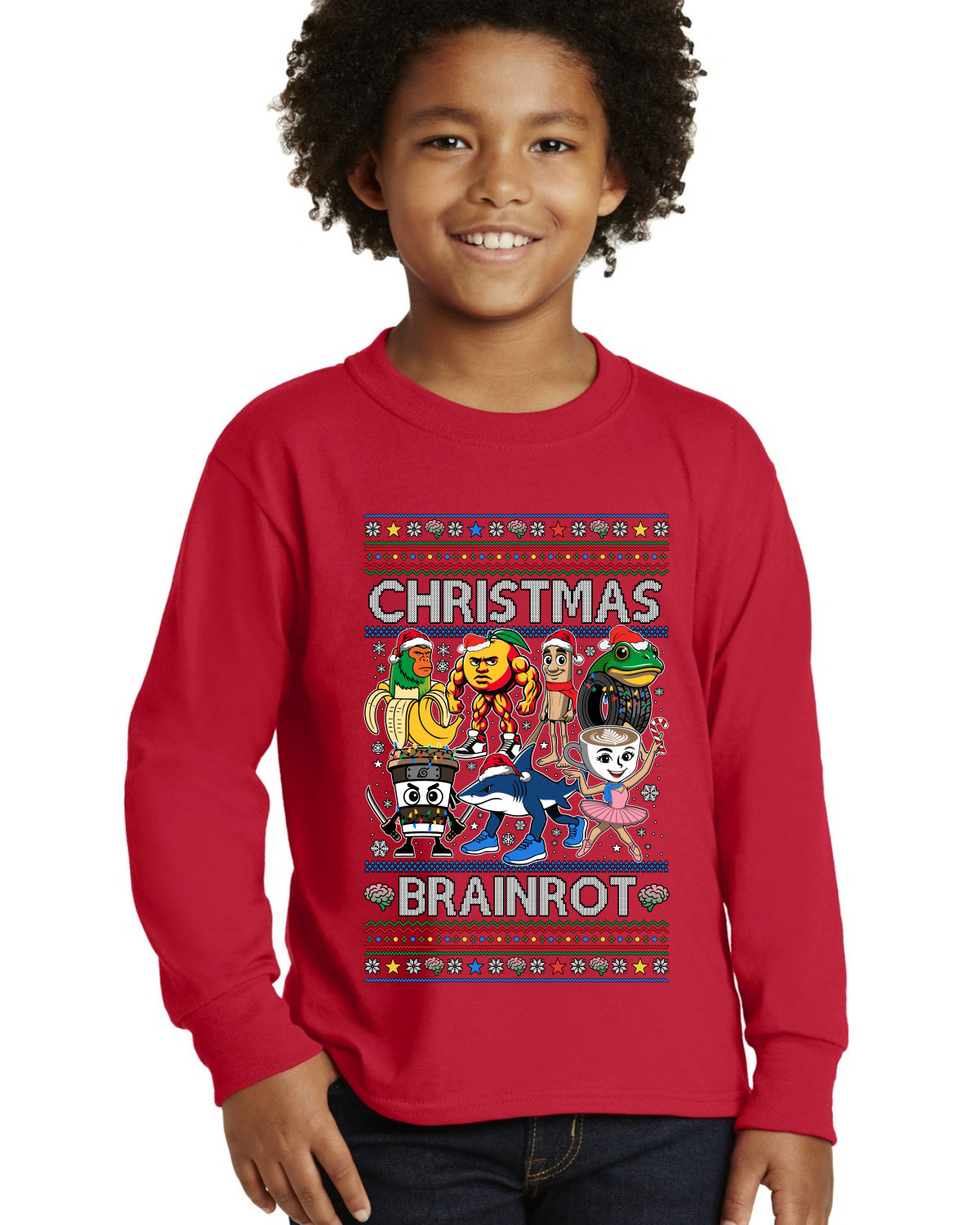 Christmas Brainrot Ugly Christmas Sweater For Kids | Youth Longsleeve Shirt