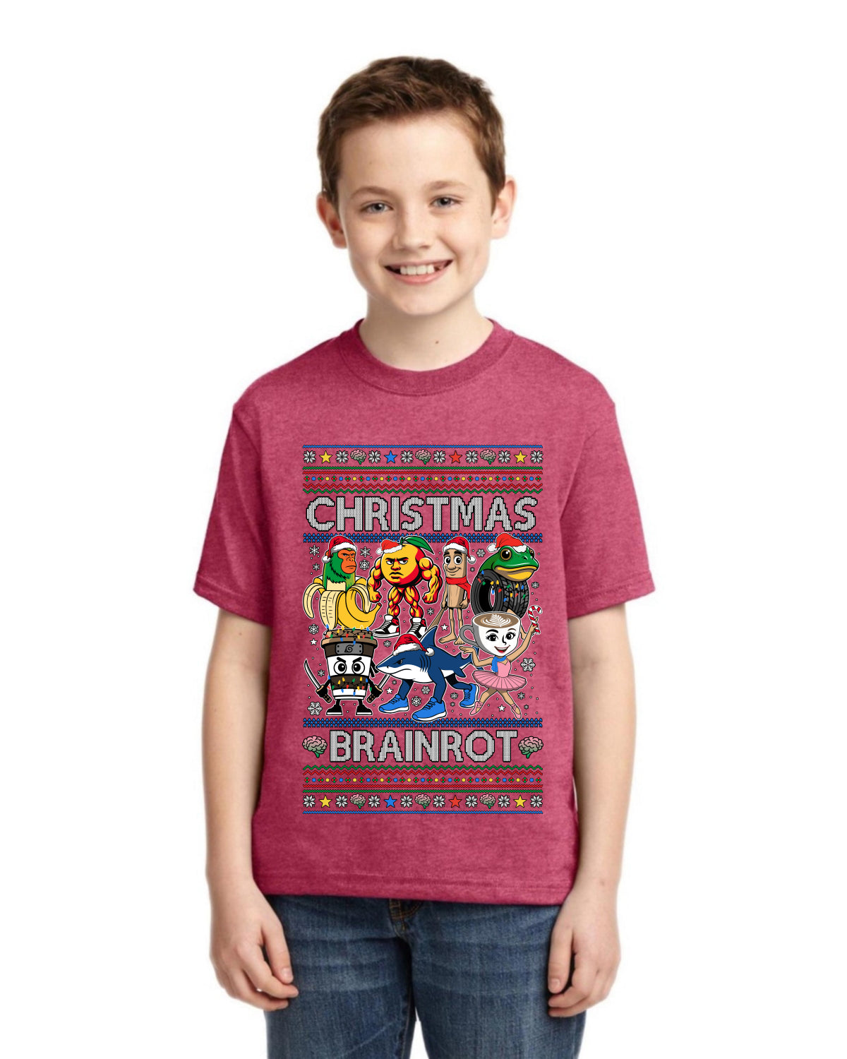 Christmas Brainrot Ugly Christmas Sweater For Kids | Unisex Boys Girls Graphic Youth T-Shirt