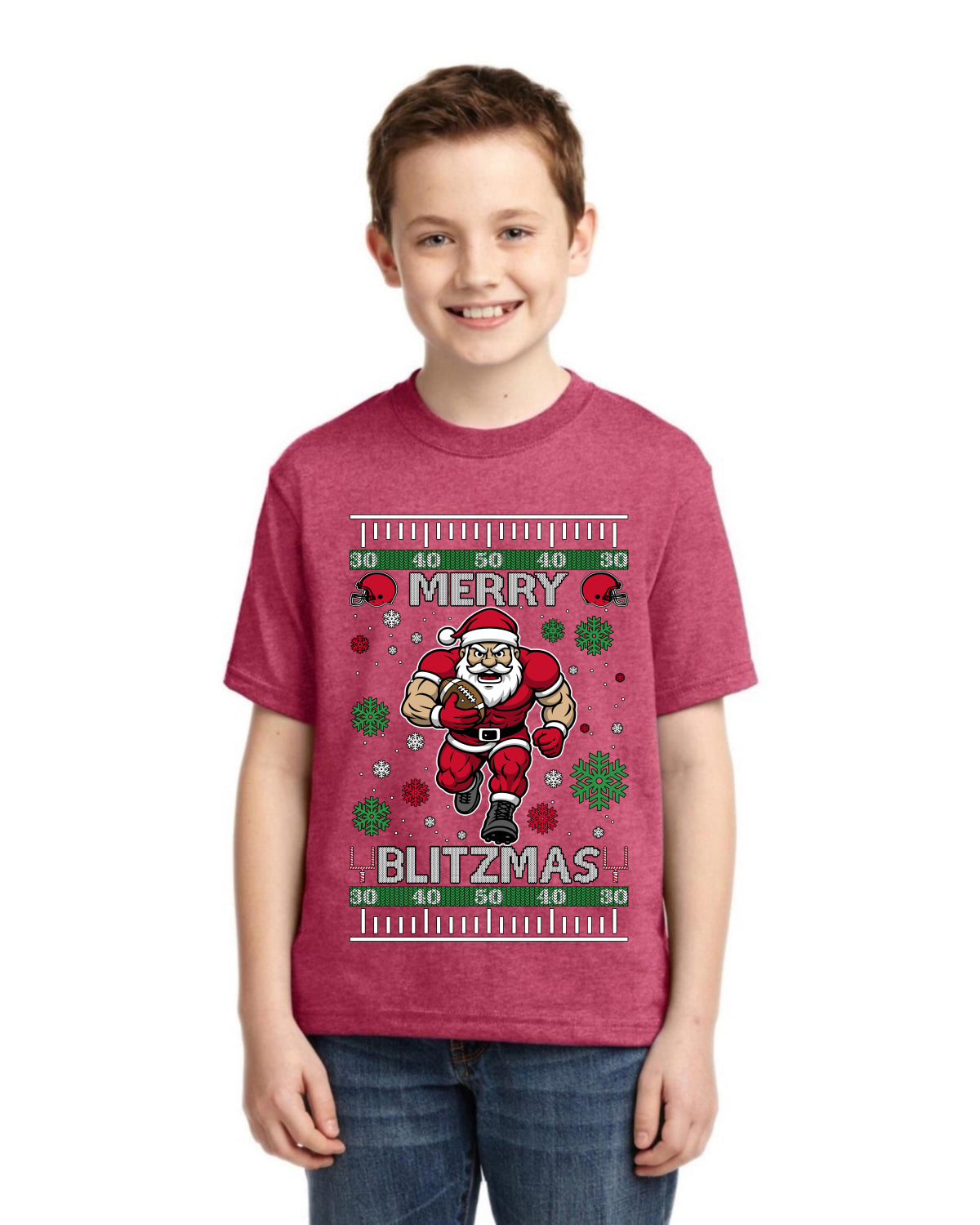 Merry Blitzmas, Football Christmas Sweater Design Ugly Christmas Sweater For Kids | Unisex Boys Girls Graphic Youth T-Shirt