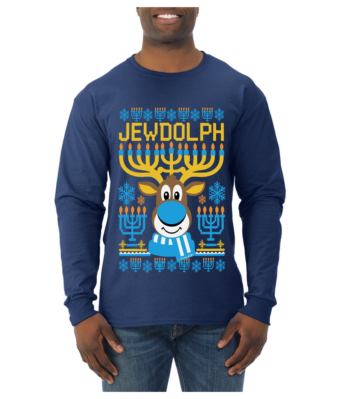 Jewdolph, Jewish Reindeer, Ugly Christmas Sweater Unisex Mens Long Sleeve Shirt