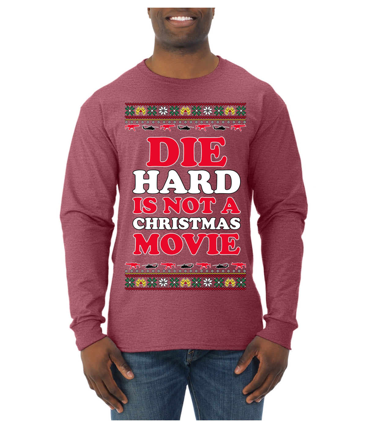 Die Hard is Not a Christmas Movie Classic, McClane Hans Nakatomi Plaza Xmas Party Holiday Movies Ugly Christmas Sweater Mens Long Sleeve Shirt