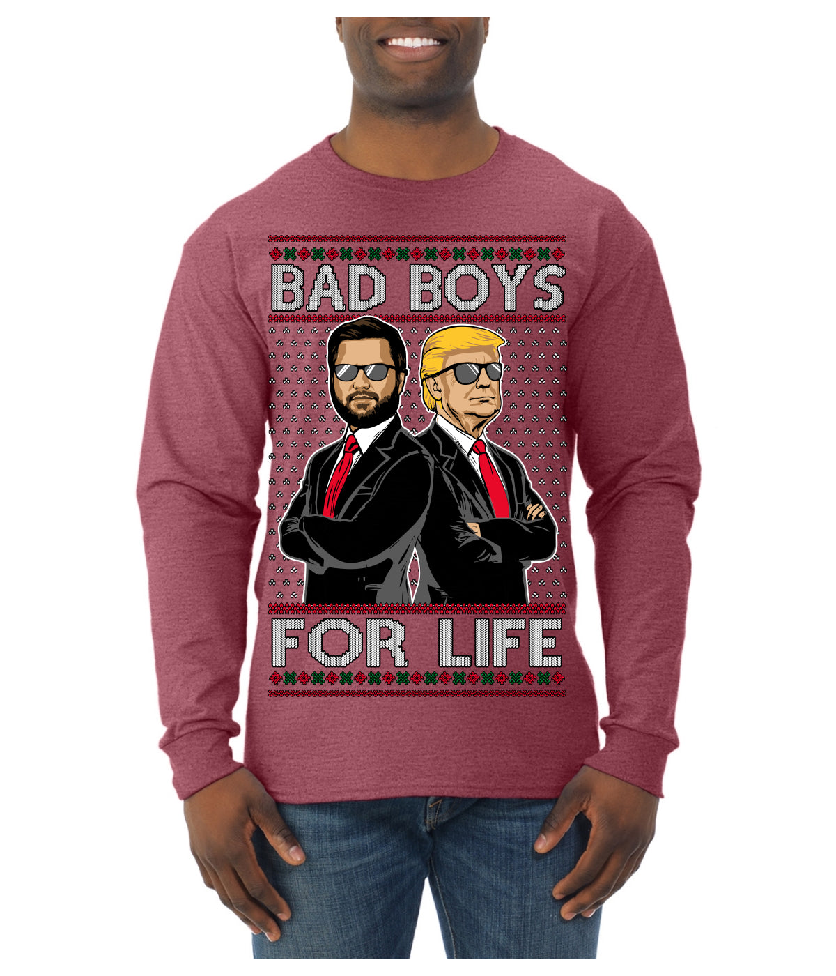 Bad Boys for Life Donald Trump JD Vance Funny 90s Movie Ugly Christmas Sweater Mens Long Sleeve Shirt