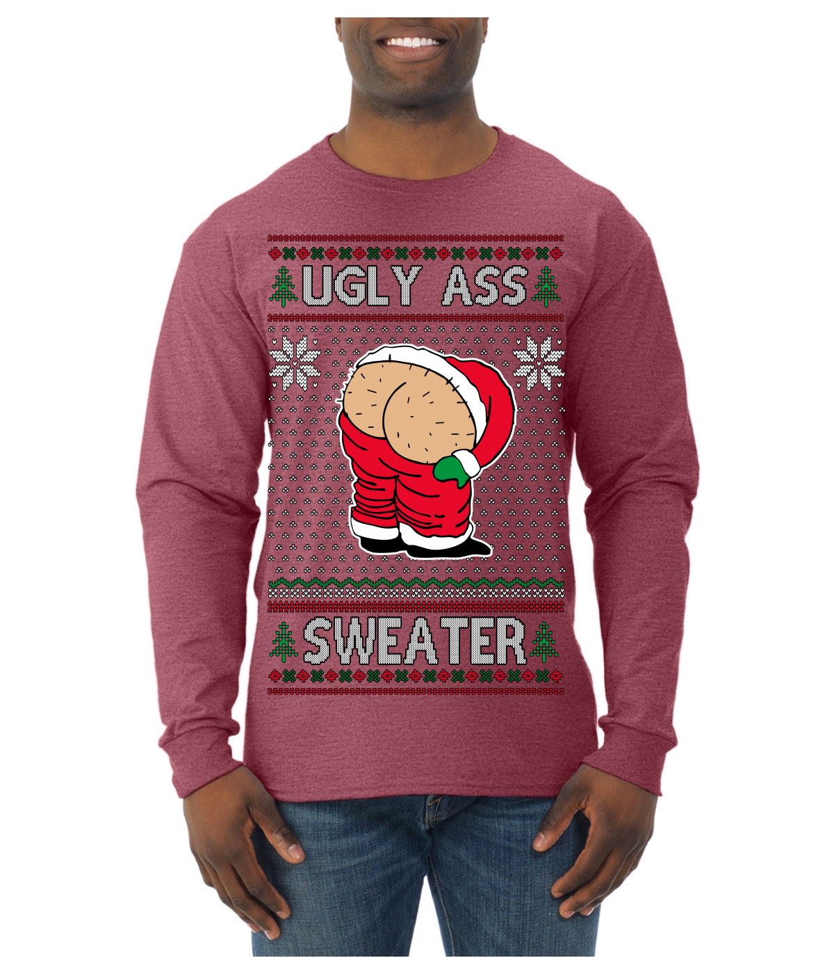 Ugly Ass Sweater Funny Santa Claus Butt Xmas Ugly Christmas Sweater Mens Long Sleeve Shirt