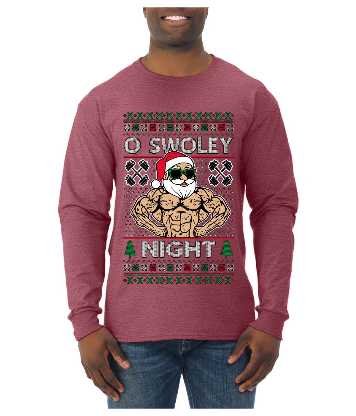 O Swoley Night, Exercise and Fitness Enthusiast, Ugly Christmas Sweater Mens Long Sleeve Shirt