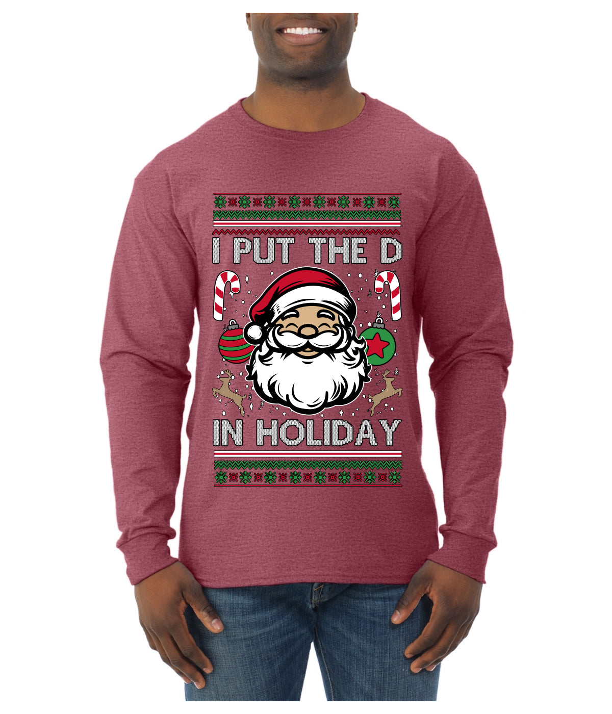 I Put The D In Holiday, Ugly Christmas Sweater Unisex Mens Long Sleeve Shirt