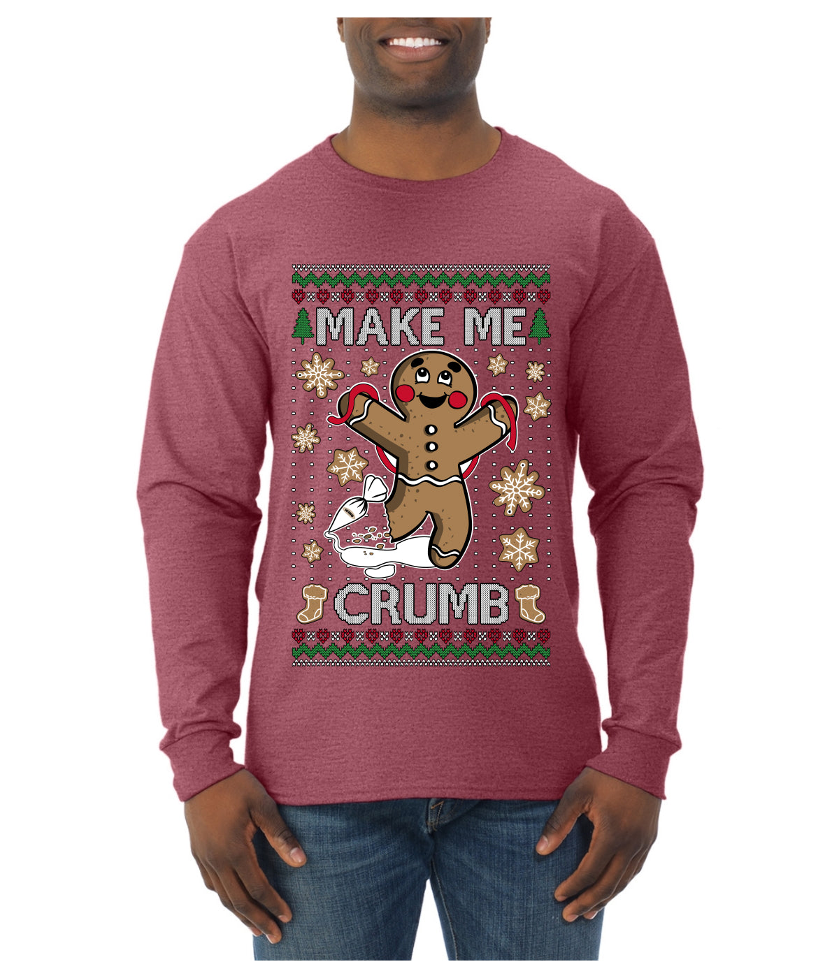 Make Me Crumb, Ugly Christmas Sweater Unisex Mens Long Sleeve Shirt