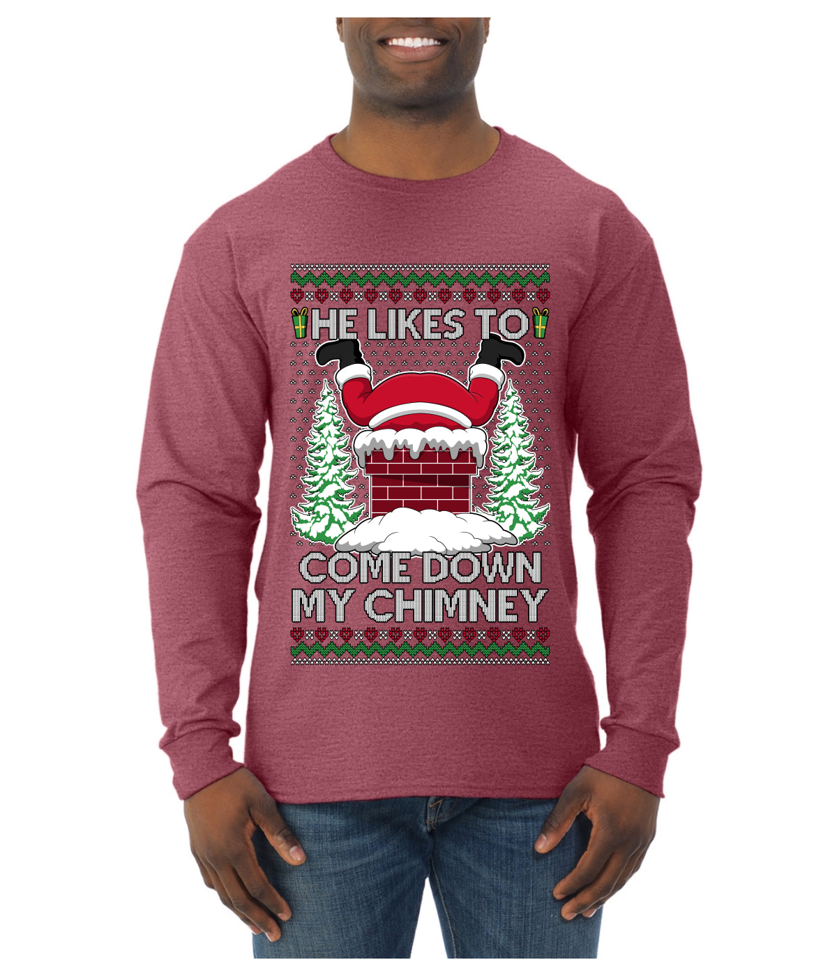 Come Down my Chimney Ugly Christmas Sweater Unisex Unisex Mens Long Sleeve Shirt