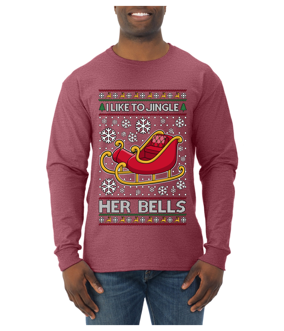 I Like To Jingle Her Bells, Ugly Christmas Sweater Unisex Mens Long Sleeve Shirt