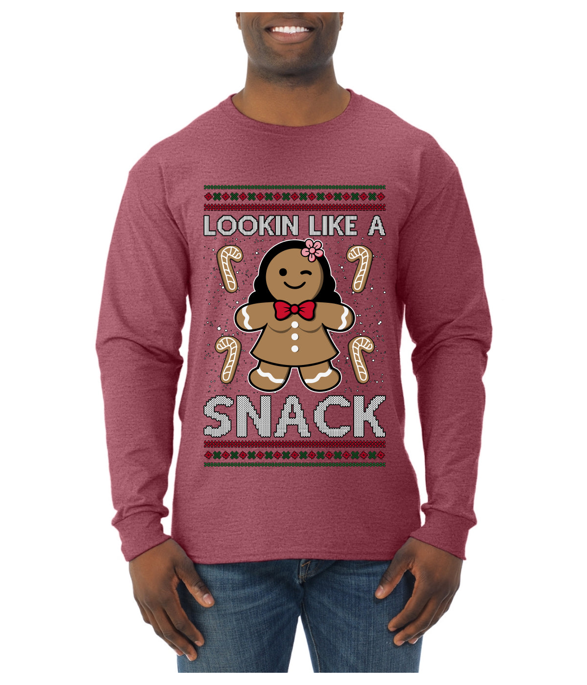 Lookin Like A Snack, Ugly Christmas Sweater Unisex Mens Long Sleeve Shirt