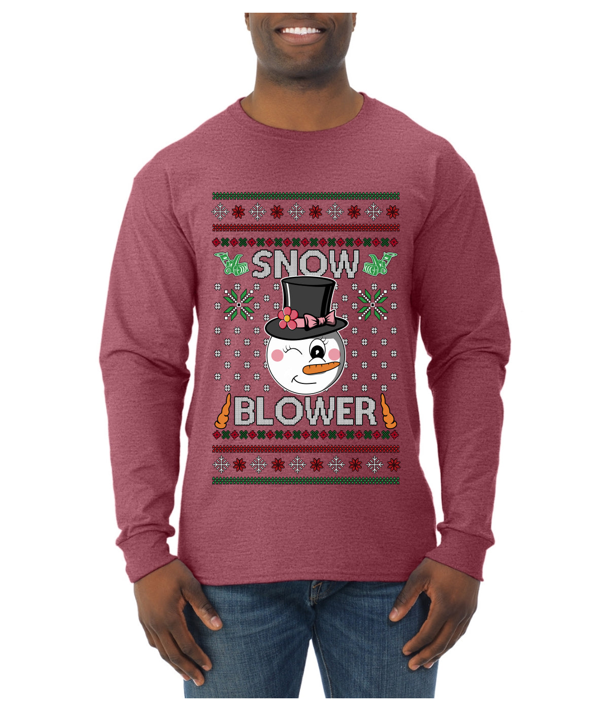 Snow Blower, Ugly Christmas Sweater Unisex Mens Long Sleeve Shirt