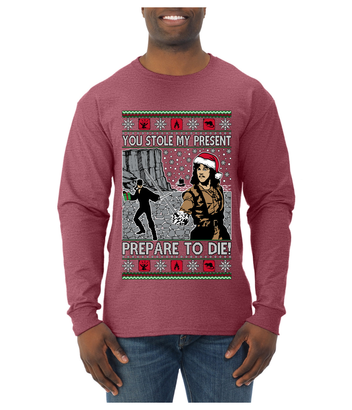 You Stole My Present Prepare To Die Cult Classic, Ugly Christmas Sweater Unisex Mens Long Sleeve Shirt