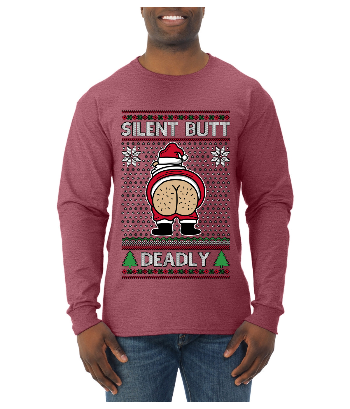 Silent Butt Deadly Farting Santa, Ugly Christmas Sweater Unisex Mens Long Sleeve Shirt