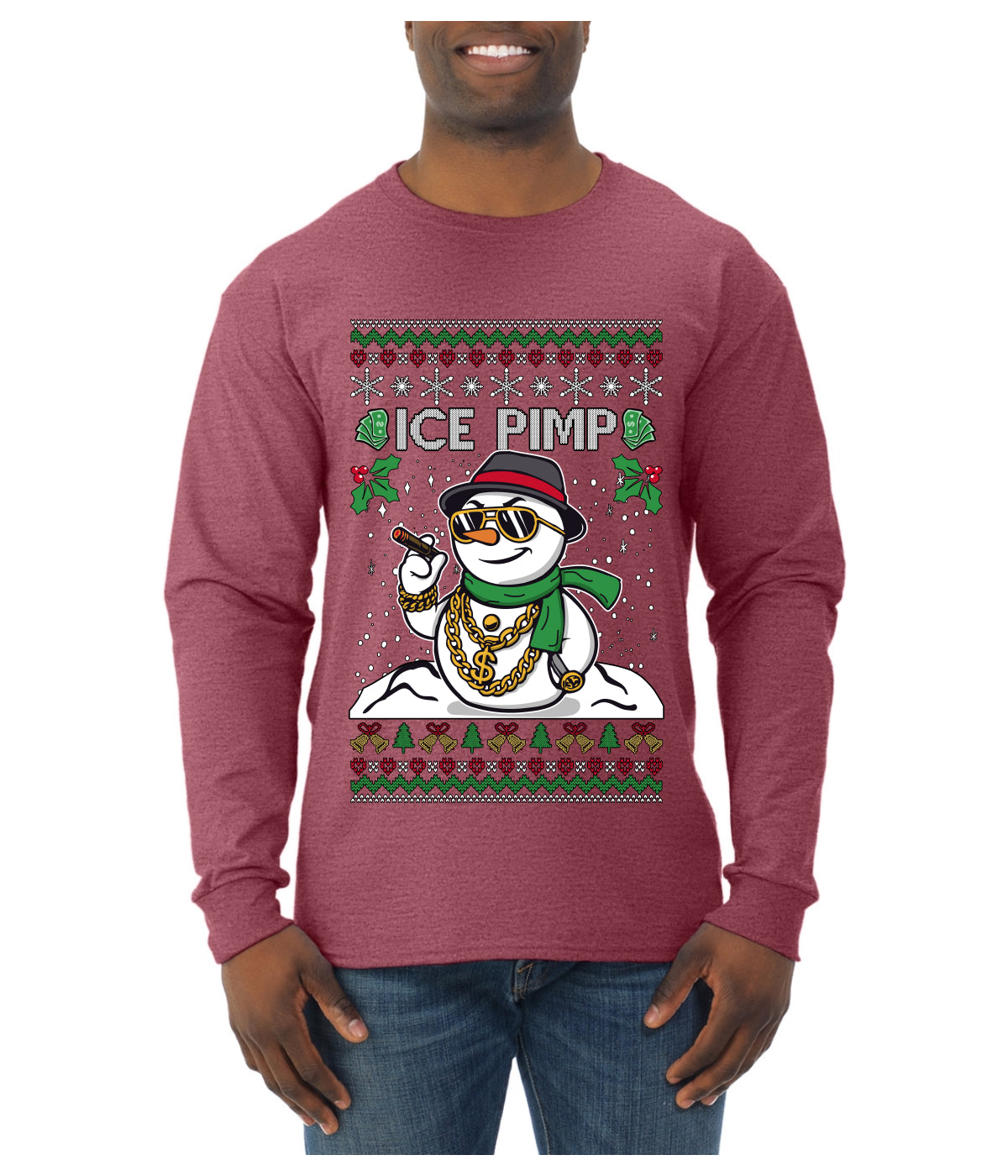 Ice Pimp, Ugly Christmas Sweater Unisex Mens Long Sleeve Shirt