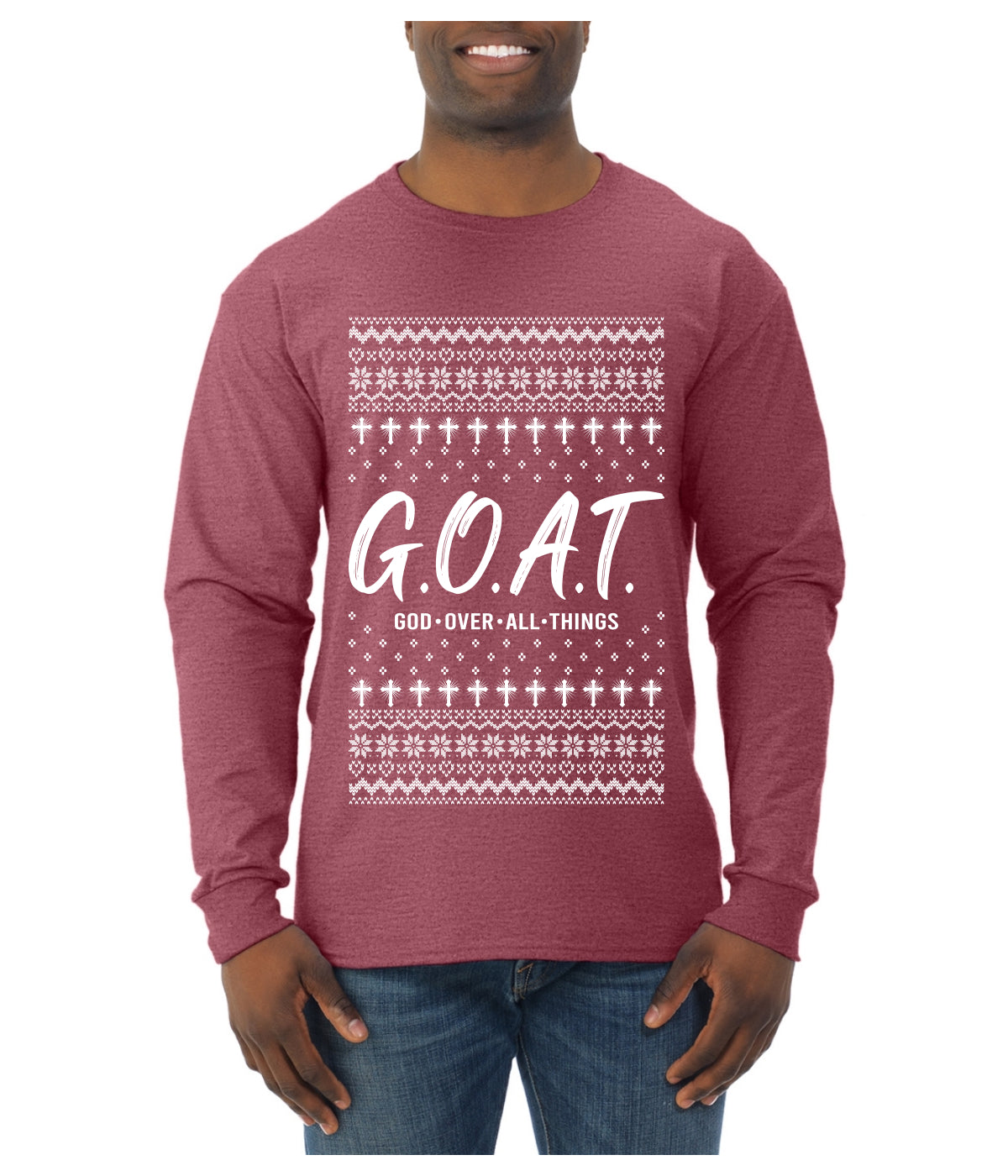G.O.A.T. God Over All Things, Ugly Christmas Sweater Unisex Mens Long Sleeve Shirt