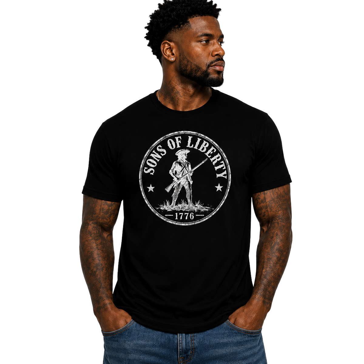 Sons of Liberty T-Shirt for Men– Patriotic USA Flag, Funny Dad Shirt, Military Inspired Veteran & Patriot Gift American Pride Men's T-Shirt