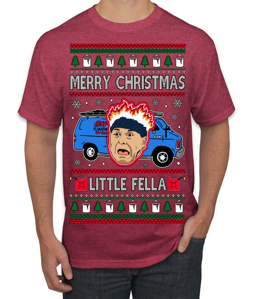 Merry Christmas Little Fella Funny 90s Harry Movie Quote Ugly Christmas Sweater Men's T-Shirt
