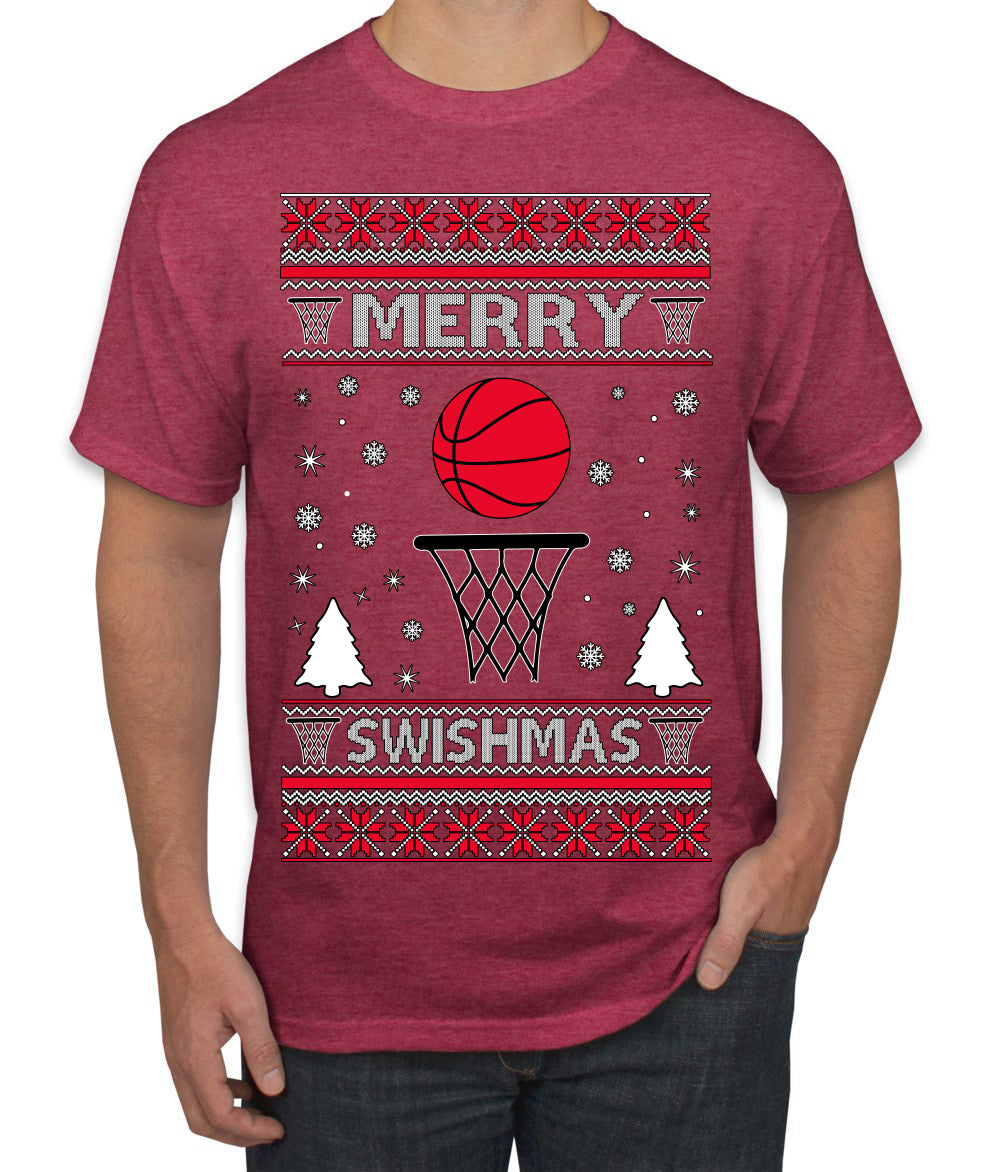 Merry Swishmas Basketball Sports Ugly Christmas Sweater Men's T-Shirt