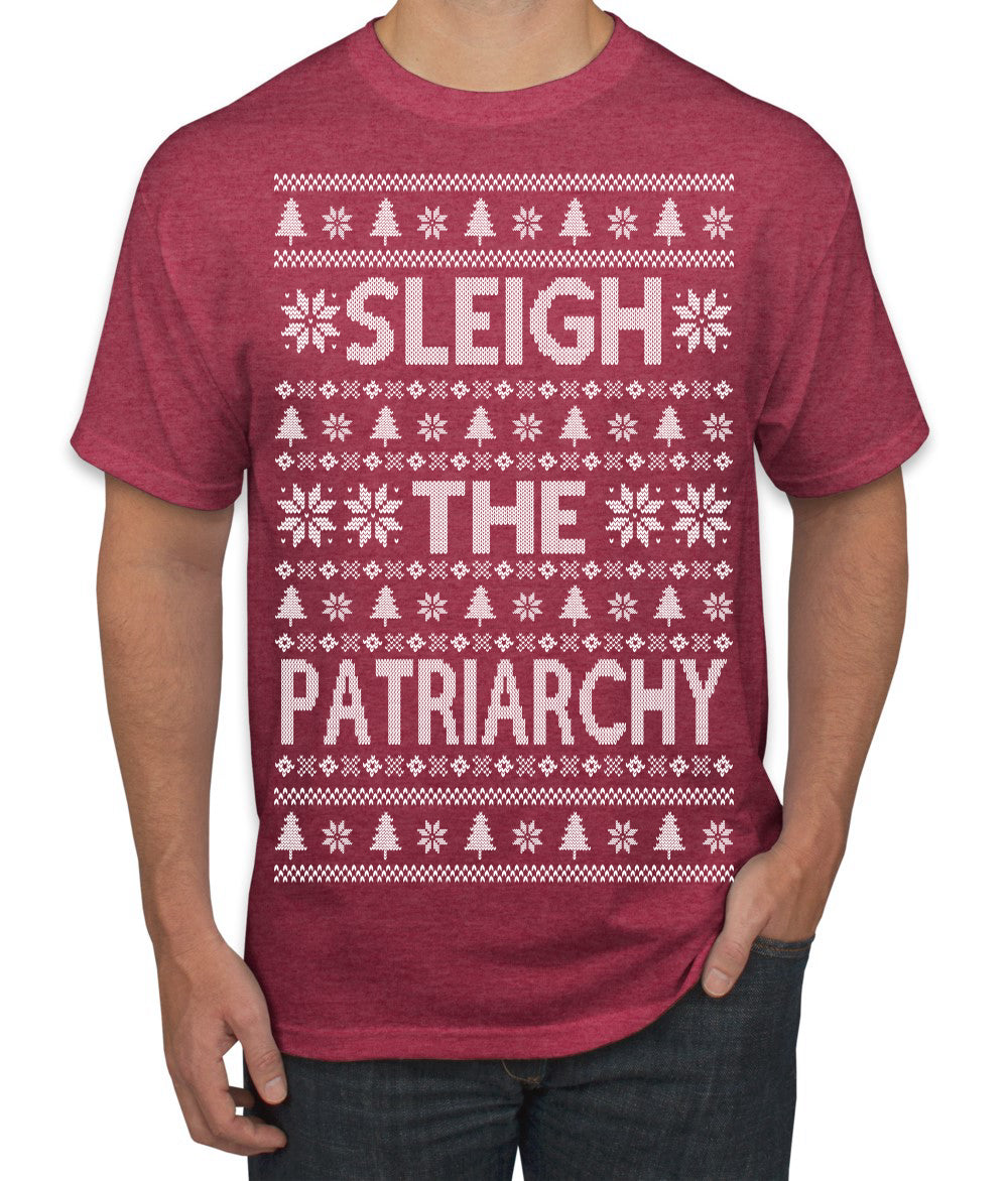 Sleigh the Patriarchy Funny Feminist Middle Class Meme Ugly Christmas Sweater Men's T-Shirt