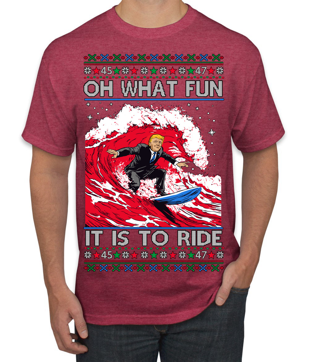 Oh What Fun It Is to Ride Donald Trump Red Wave Landslide Ugly Christmas Sweater Men's T-Shirt