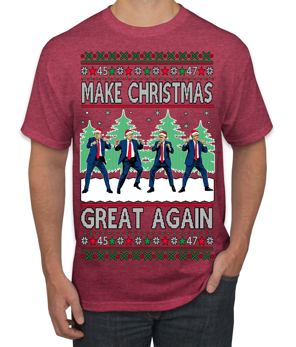 Make Christmas Great Again Shimmy Dance USA President Ugly Christmas Sweater Men's T-Shirt