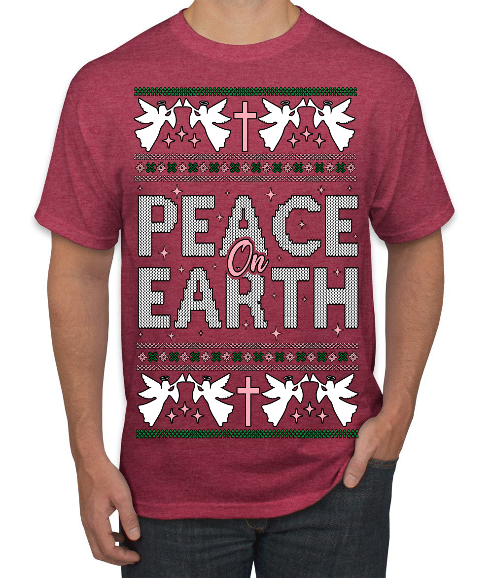 Peace On Earth Funny Xmas Cute Pink Angel Cross Ugly Christmas Sweater Men's T-Shirt