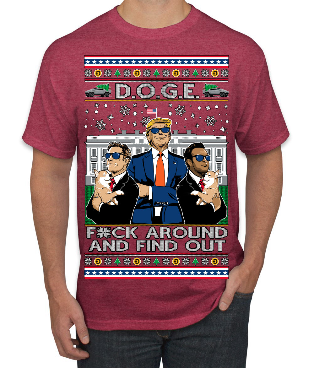 Doge F Around and Find Out Donald Trump Elon Vivek MAGA Ugly Christmas Sweater Men's T-Shirt