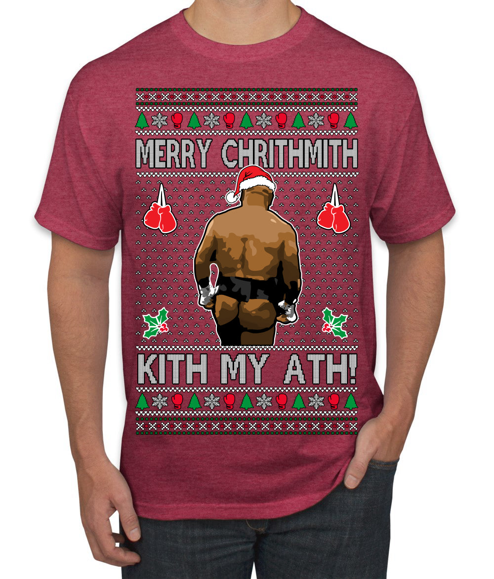 Merry Chrithmith Kith My Ath, Butt Viral Kiss My Ass Boxing Fight Meme Ugly Christmas Sweater Men's T-Shirt