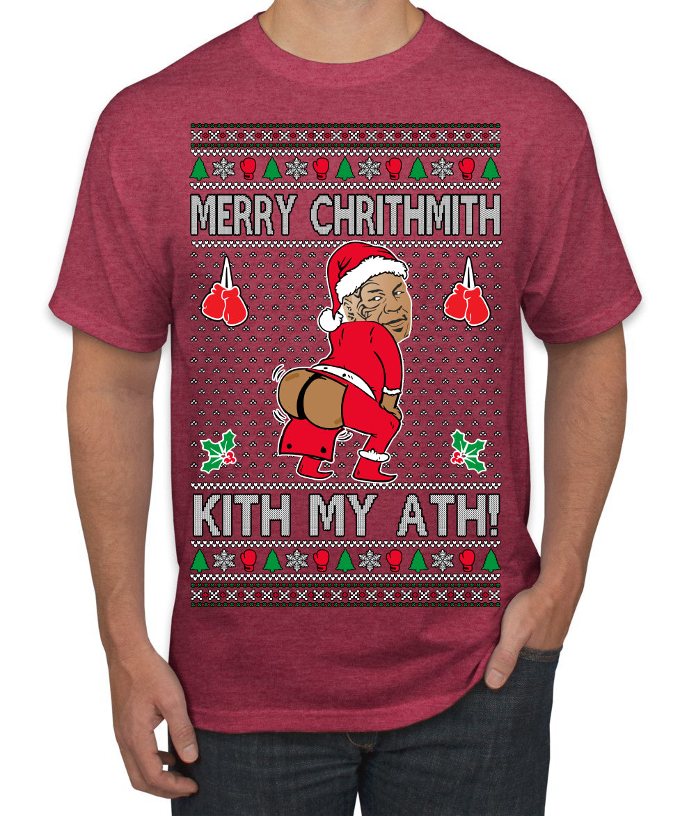 Merry Chrithmith Kith My Ath, Funny Butt Dancing, Viral Kiss My Ass Boxing Fight Meme, Men Women Ugly Christmas Sweater Men's T-Shirt