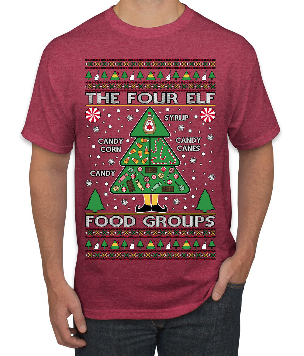 The Four Elf Food Groups Candy Canes Syrup Funny Ugly Christmas Sweater Men's T-Shirt