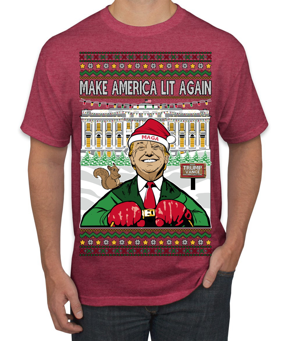 Make America Lit Again Funny Trump 2024 White House MAGA Ugly Christmas Sweater Men's T-Shirt