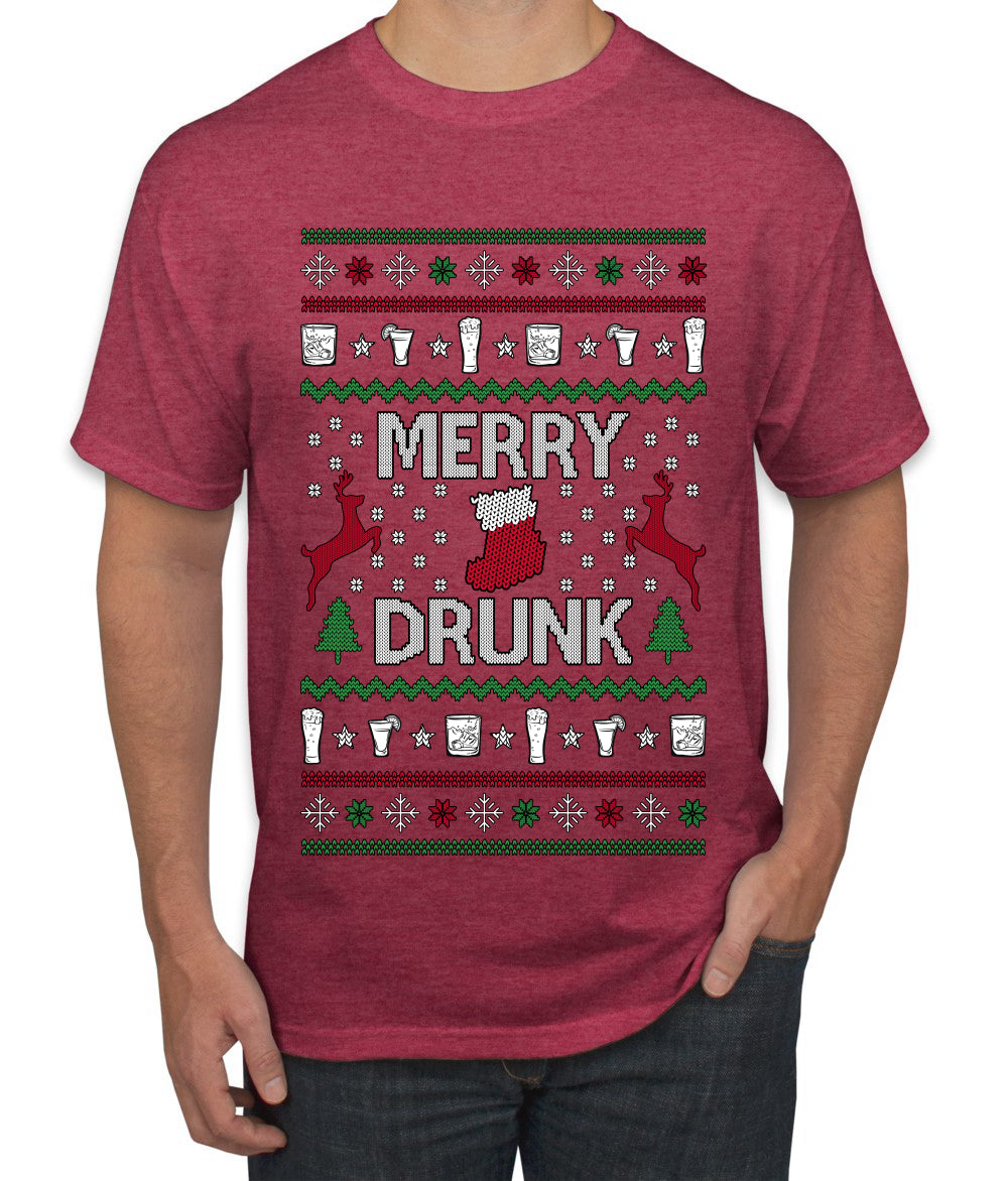 Merry Drunk, Ugly Christmas Sweater Unisex Unisex Men's T-Shirt