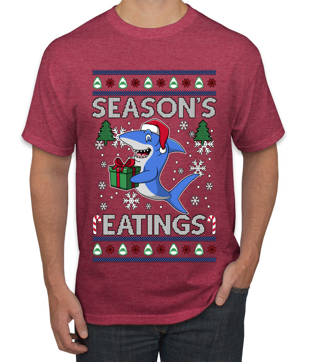 Season's Eatings Shark, Ugly Christmas Sweater Unisex Men's T-Shirt