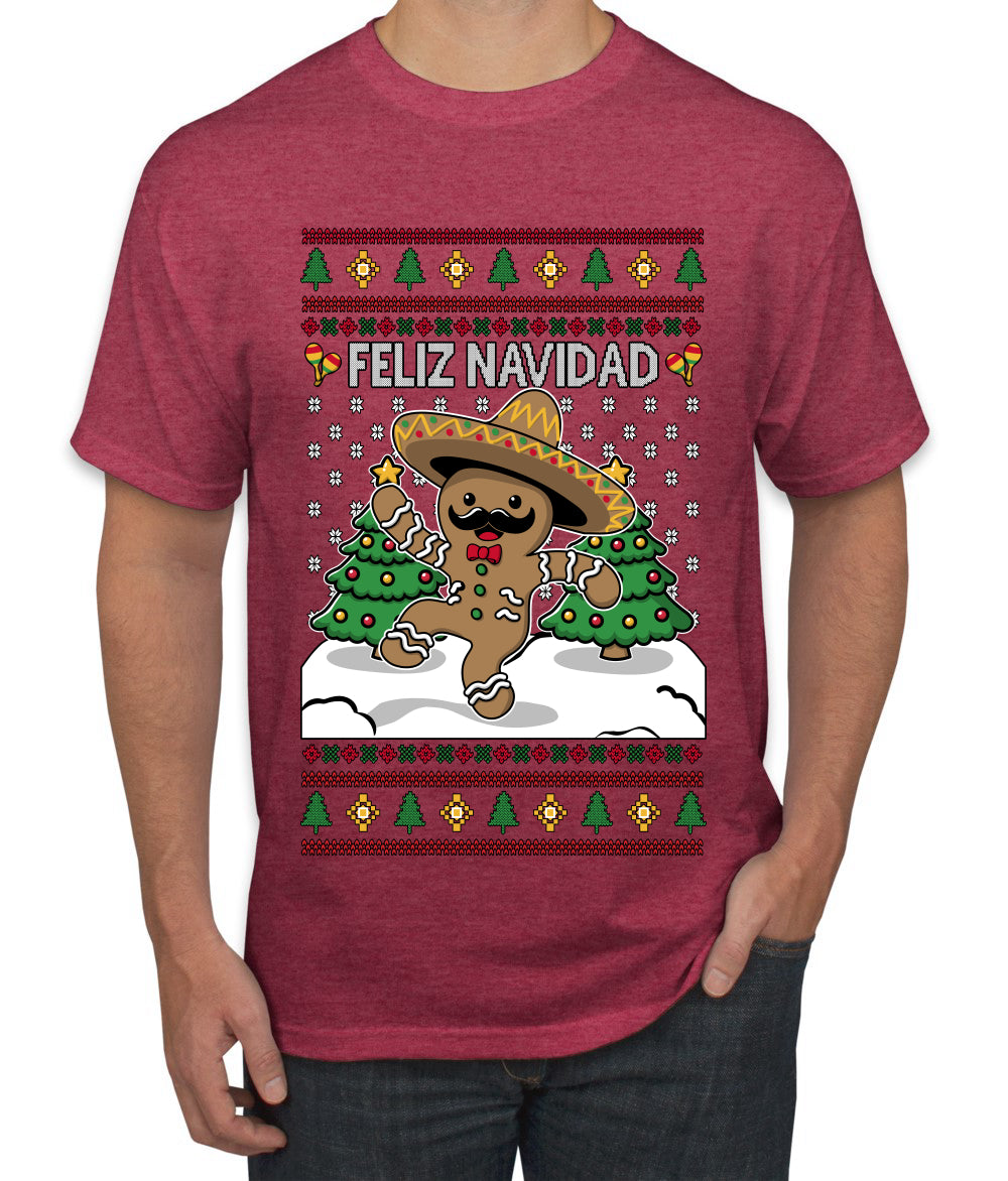 Feliz Navidad Dancing Gingerbread Man, Ugly Christmas Sweater Unisex Men's T-Shirt