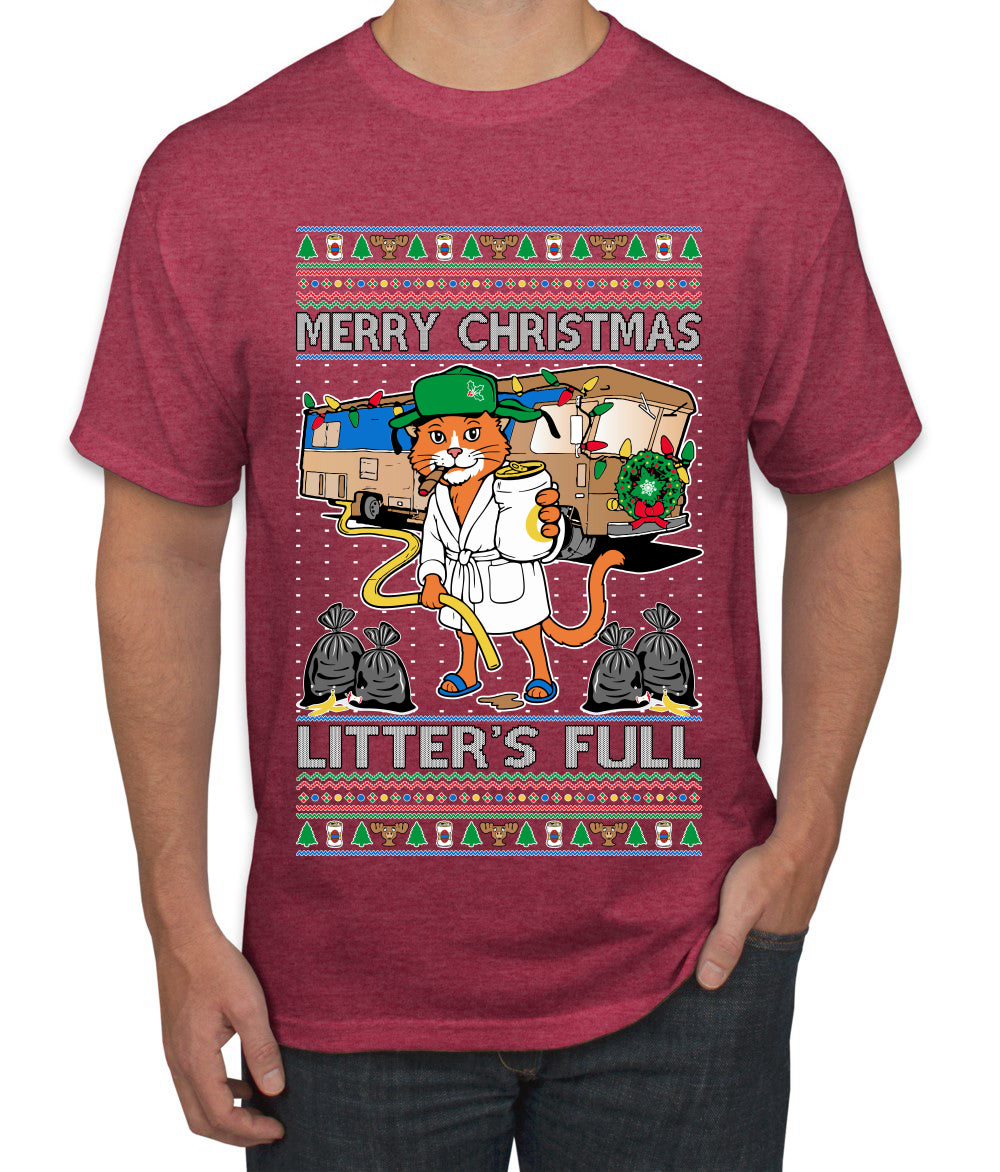 Litters Full Cat, Ugly Christmas Sweater Unisex Men's T-Shirt