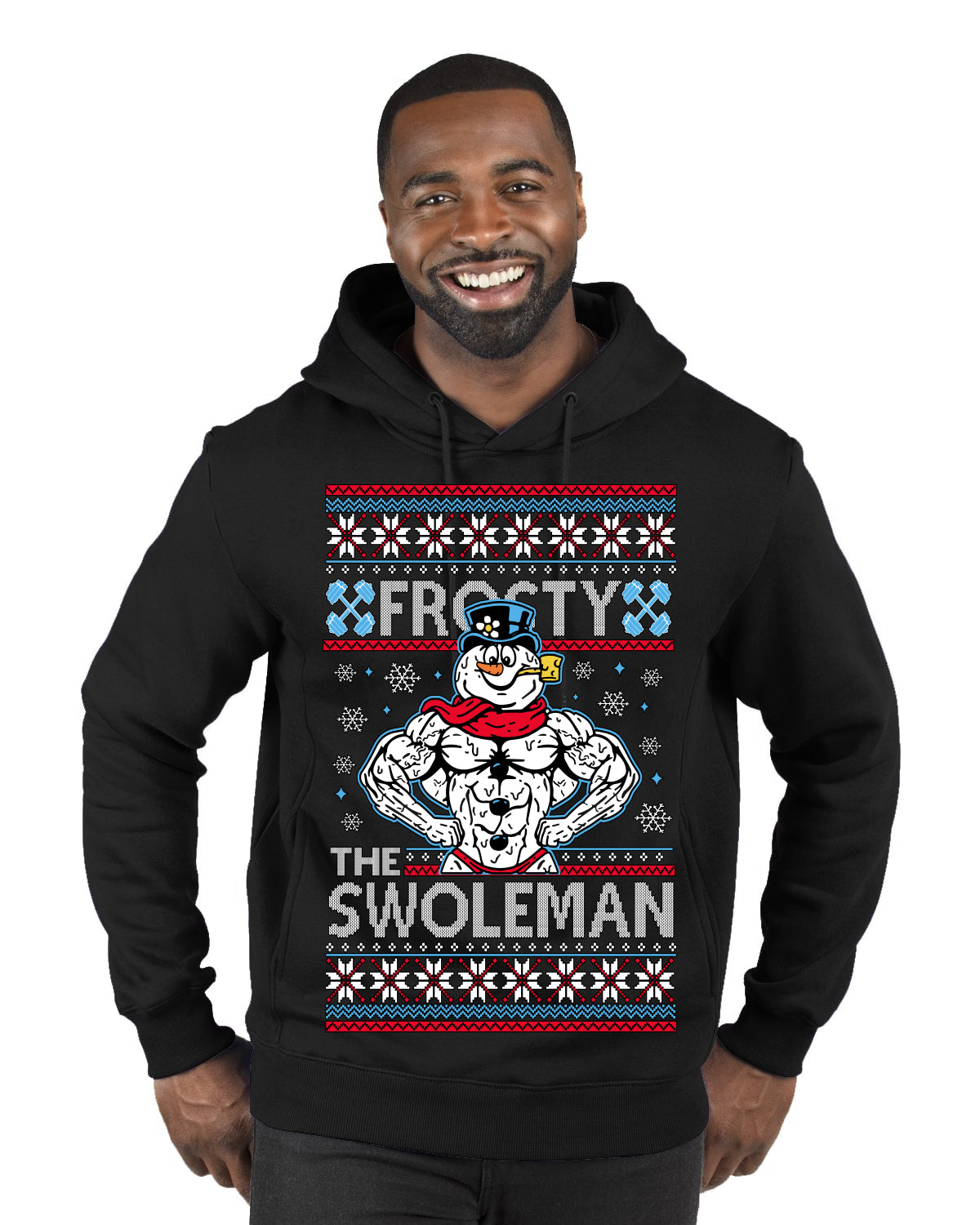 Frosty the Swoleman Funny Workout Lifting Snowman MovieUgly Christmas Sweater Premium Graphic Hoodie Sweatshirt