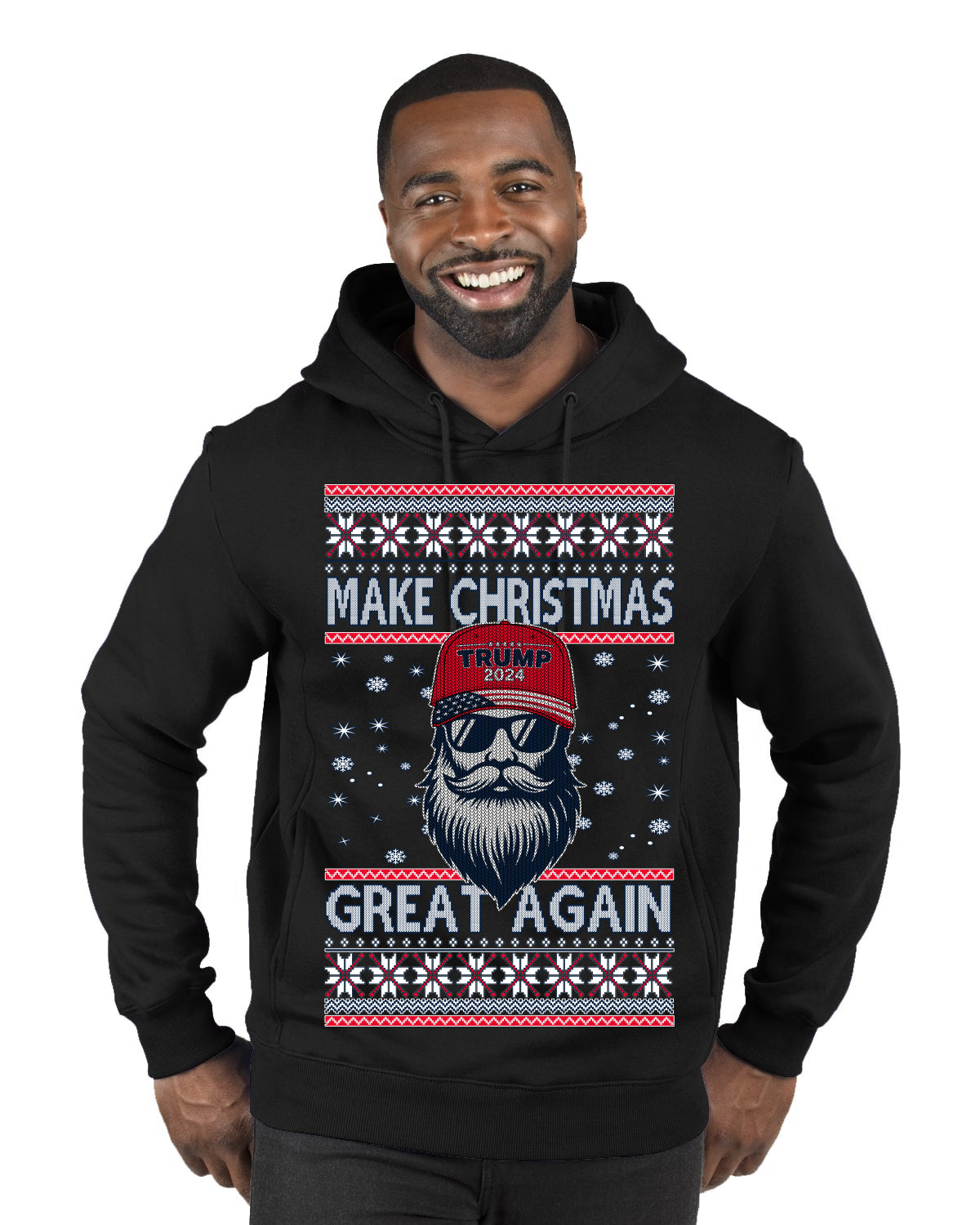 Make Christmas Great Again Trump Santa Claus 2024 MAGA, Donald Trump JD Vance GOP Republican Ugly Christmas Sweater Premium Graphic Hoodie Sweatshirt