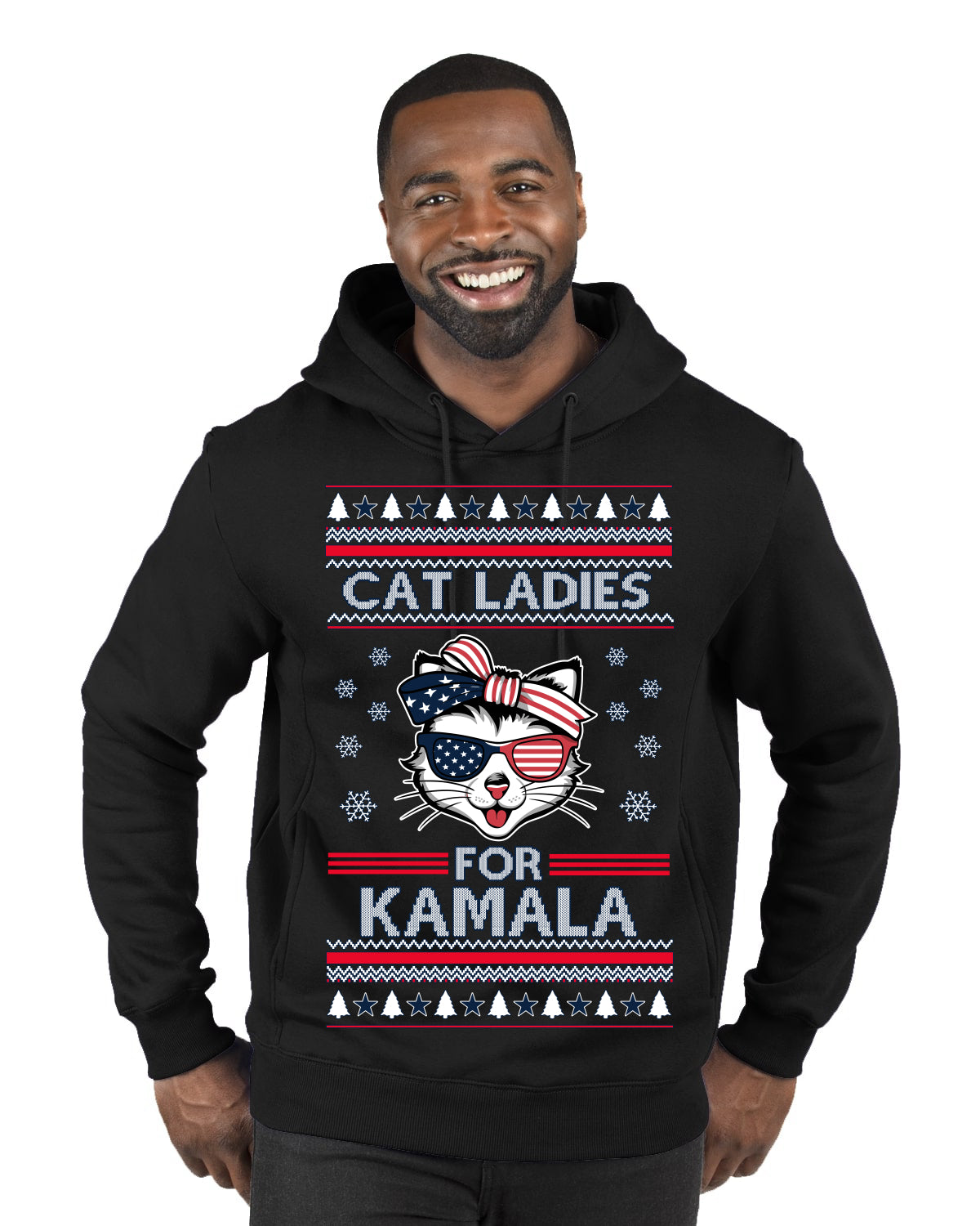 Cat Ladies for Kamala USA Glasses, Harris Tim Walz 2024 Cute USA Glasses Bow Ugly Christmas Sweater Premium Graphic Hoodie Sweatshirt