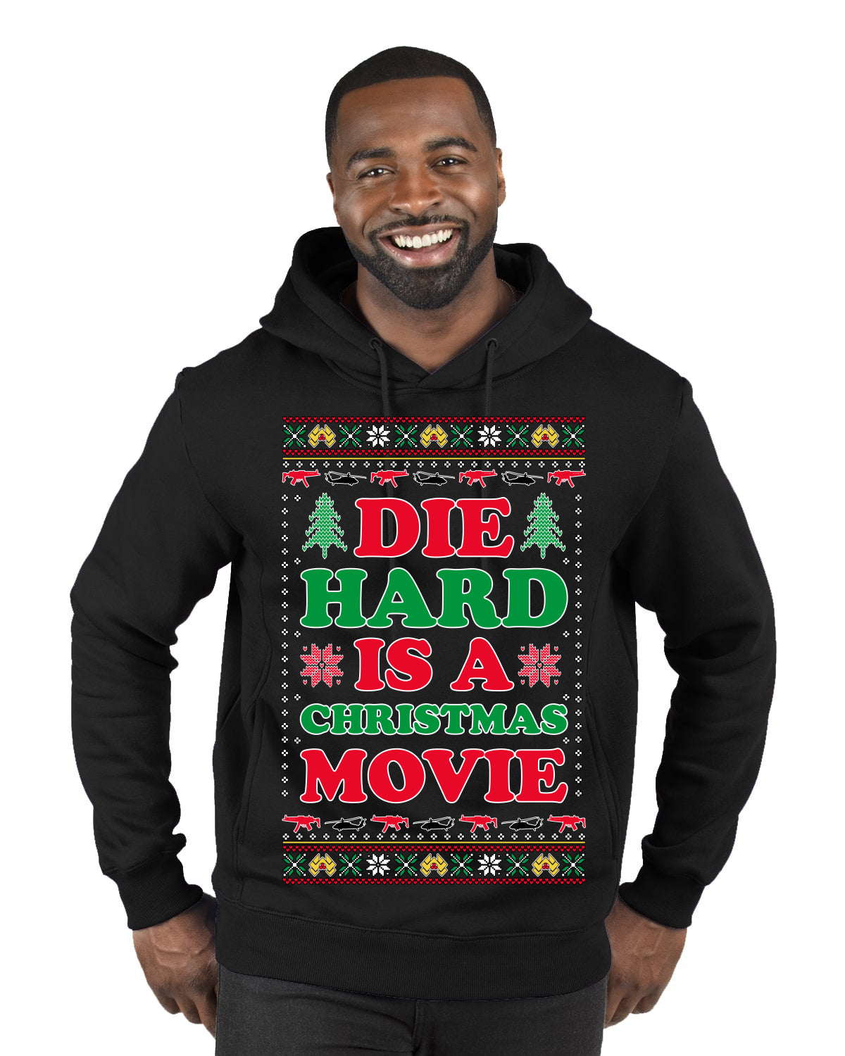 Die Hard is a Christmas Movie Classic, McClane Hans Nakatomi Plaza Xmas Party Holiday Movies Ugly Christmas Sweater Premium Graphic Hoodie Sweatshirt