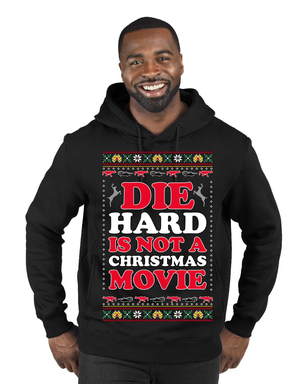 Die Hard is Not a Christmas Movie Classic, McClane Hans Nakatomi Plaza Xmas Party Holiday Movies Ugly Christmas Sweater Premium Graphic Hoodie Sweatshirt