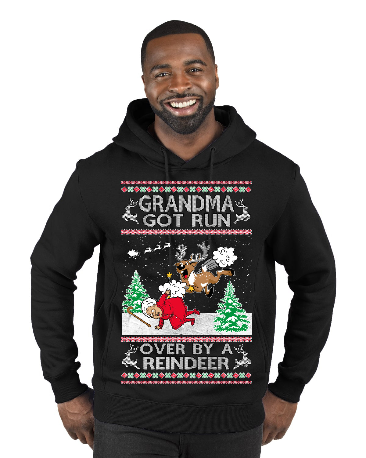 Grandma Got Run Over by a Reindeer, Funny Animated Design Rein Deer Kids TV Song Movie Ugly Christmas Sweater Premium Graphic Hoodie Sweatshirt