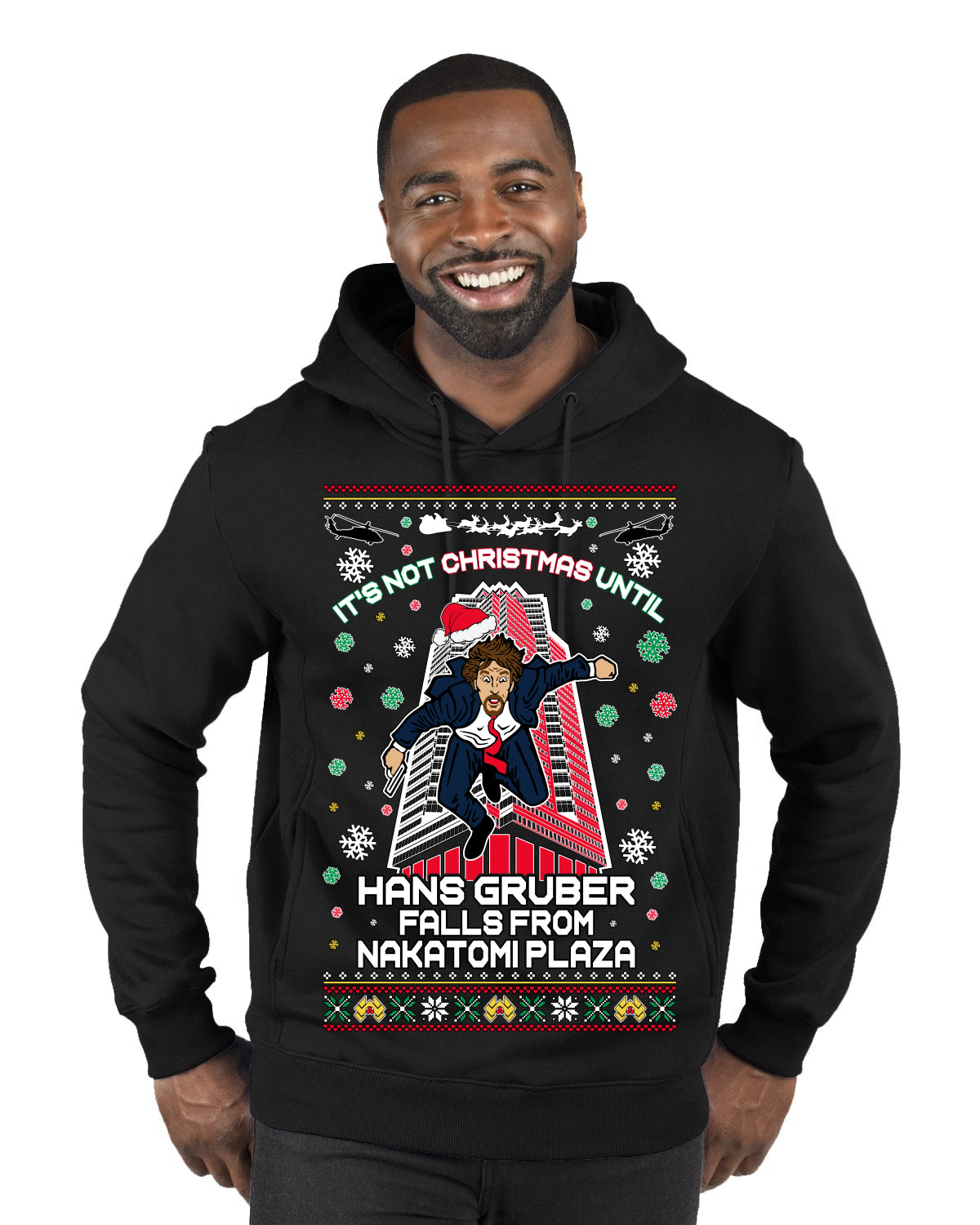 Not Christmas Until Hans Gruber Falls From Nakatomi Ugly Christmas Sweater Premium Graphic Hoodie Sweatshirt