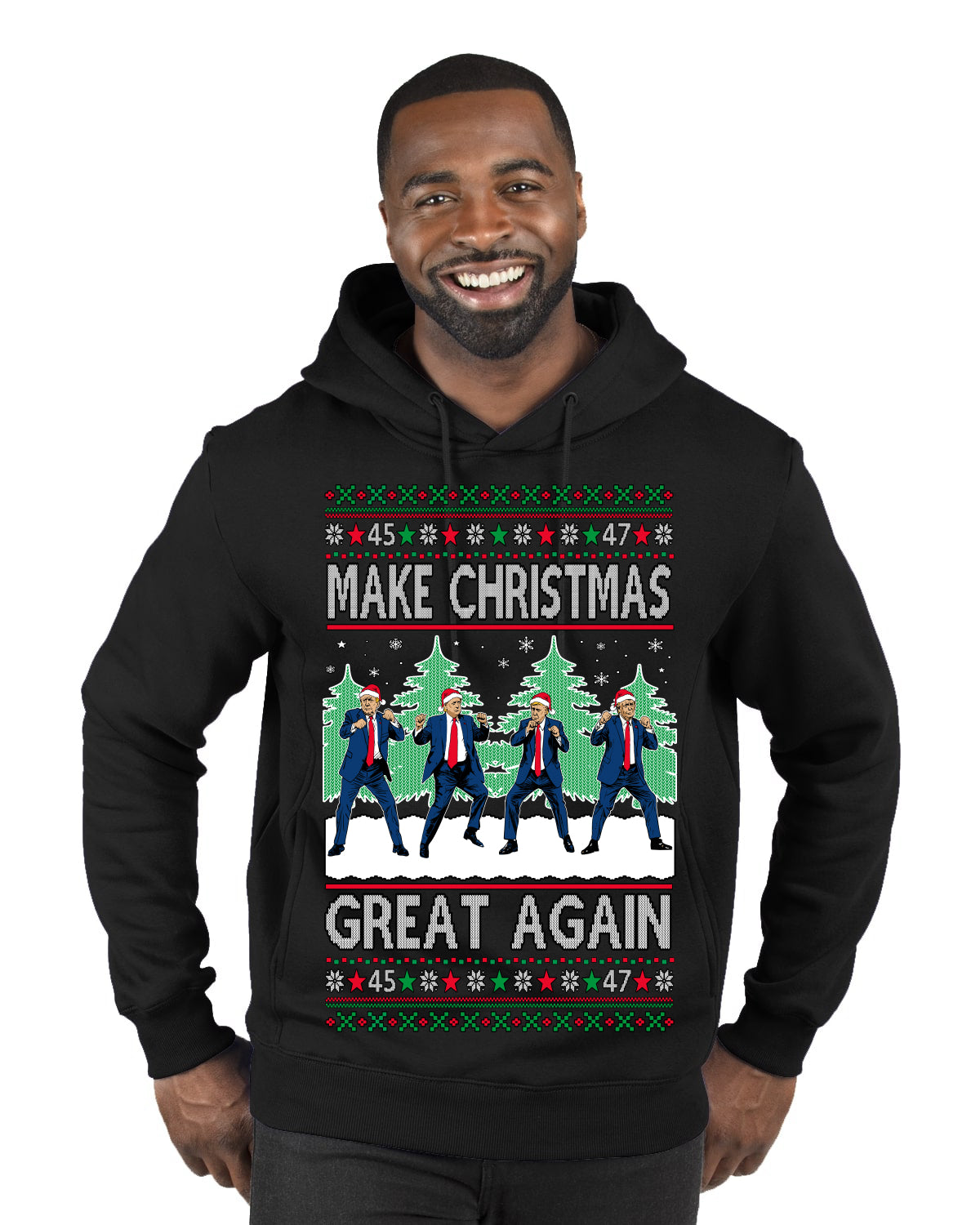 Make Christmas Great Again Shimmy Dance USA President Ugly Christmas Sweater Premium Graphic Hoodie Sweatshirt
