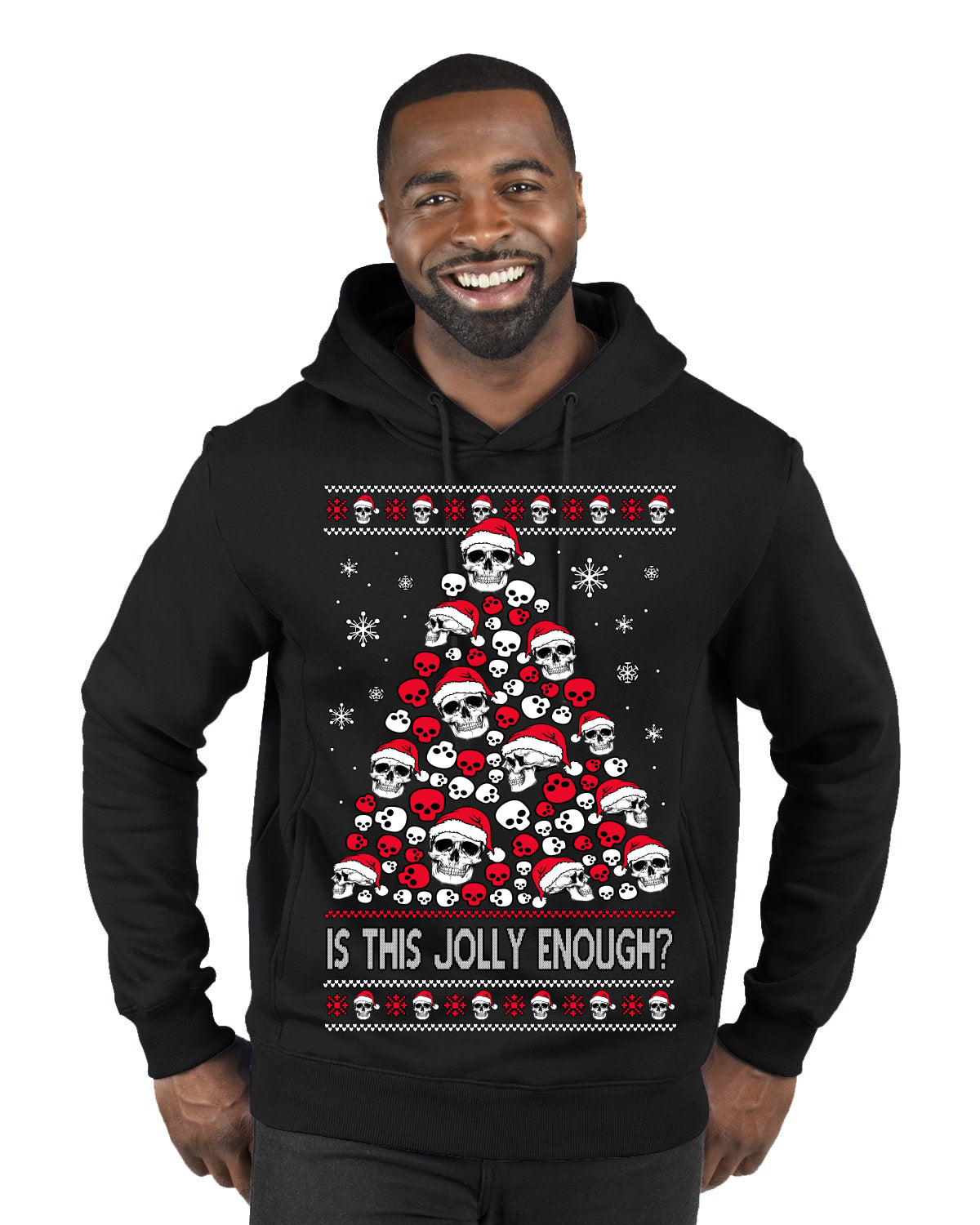 Is This Jolly Enough? Skeleton Skull Christmas Tree Ugly Christmas Sweater Premium Graphic Hoodie Sweatshirt