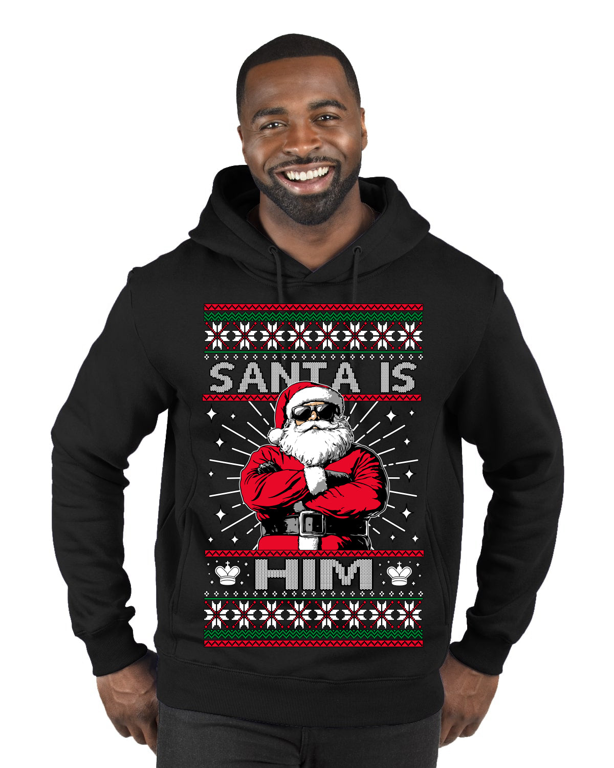 Santa Is Him Funny Gen Z Viral Meme Shades Slang Ugly Christmas Sweater Premium Graphic Hoodie Sweatshirt