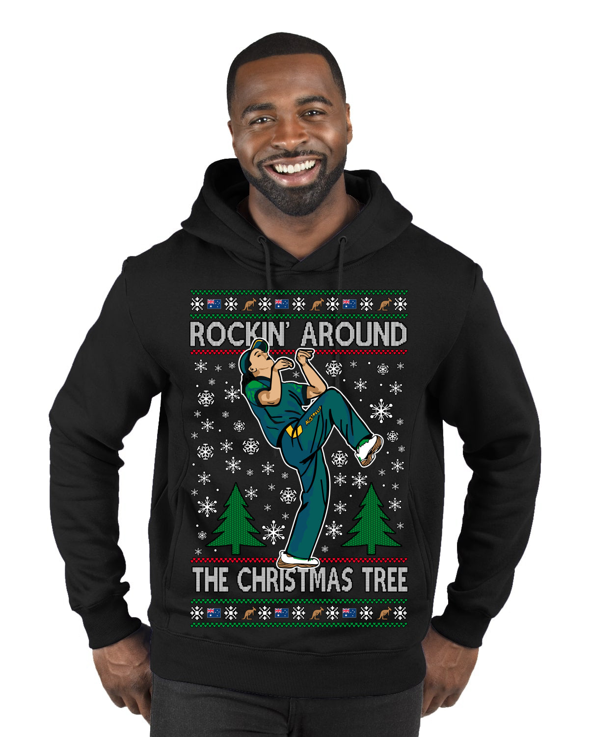 Rockin Around the Christmas Tree Raygun Viral Breakdancer Ugly Christmas Sweater Premium Graphic Hoodie Sweatshirt