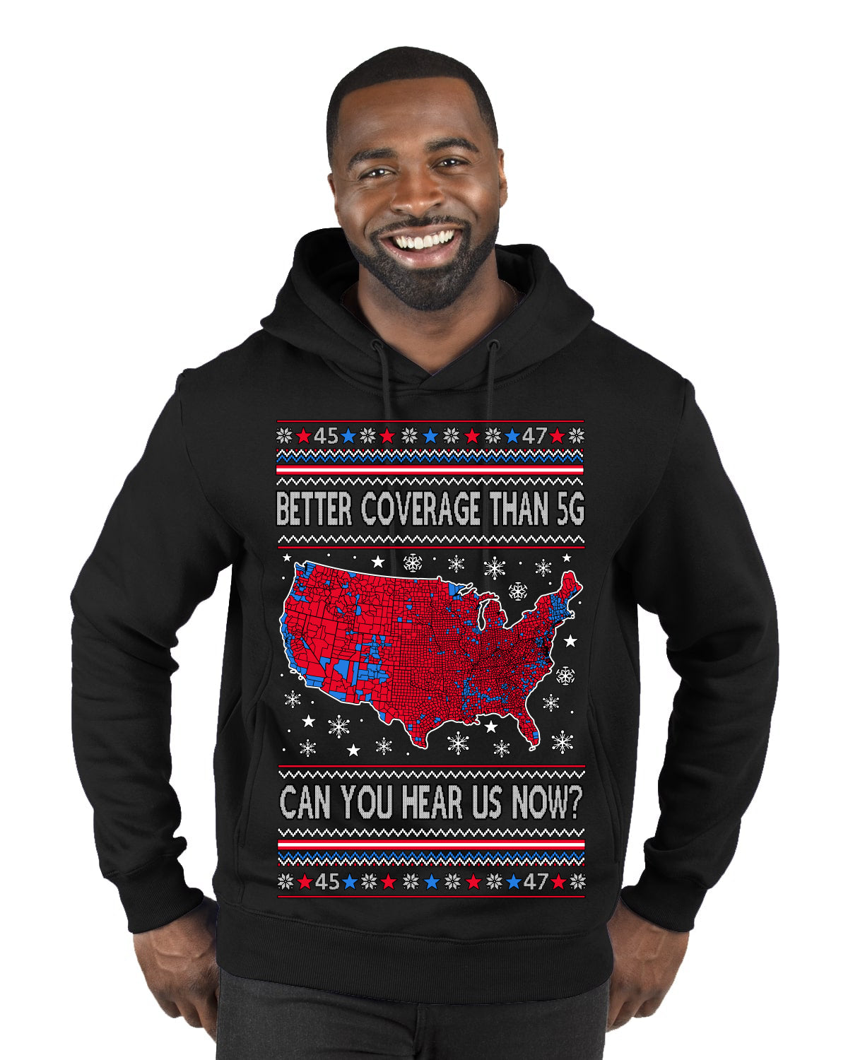 Trump 2024 Better Coverage than 5G Red Wave Landslide Ugly Christmas Sweater Premium Graphic Hoodie Sweatshirt