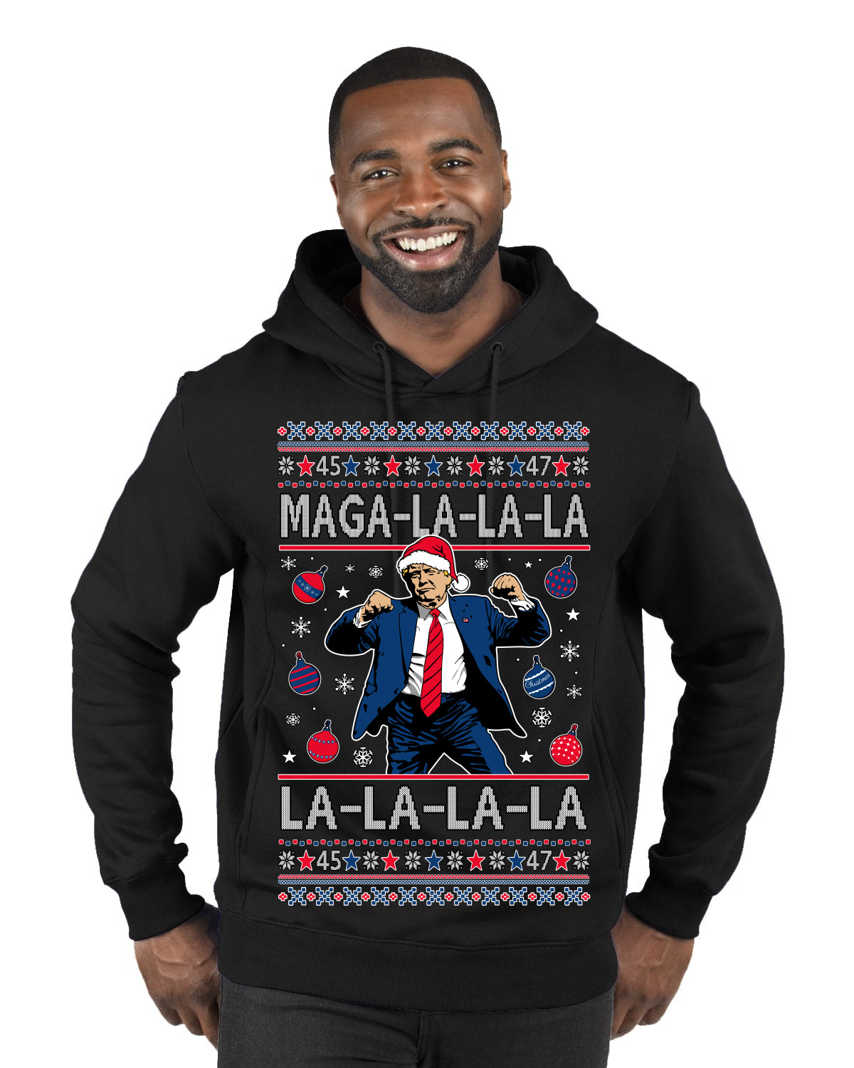 Maga La La La Funny Donald Trump Christmas Carol Song Ugly Christmas Sweater Premium Graphic Hoodie Sweatshirt
